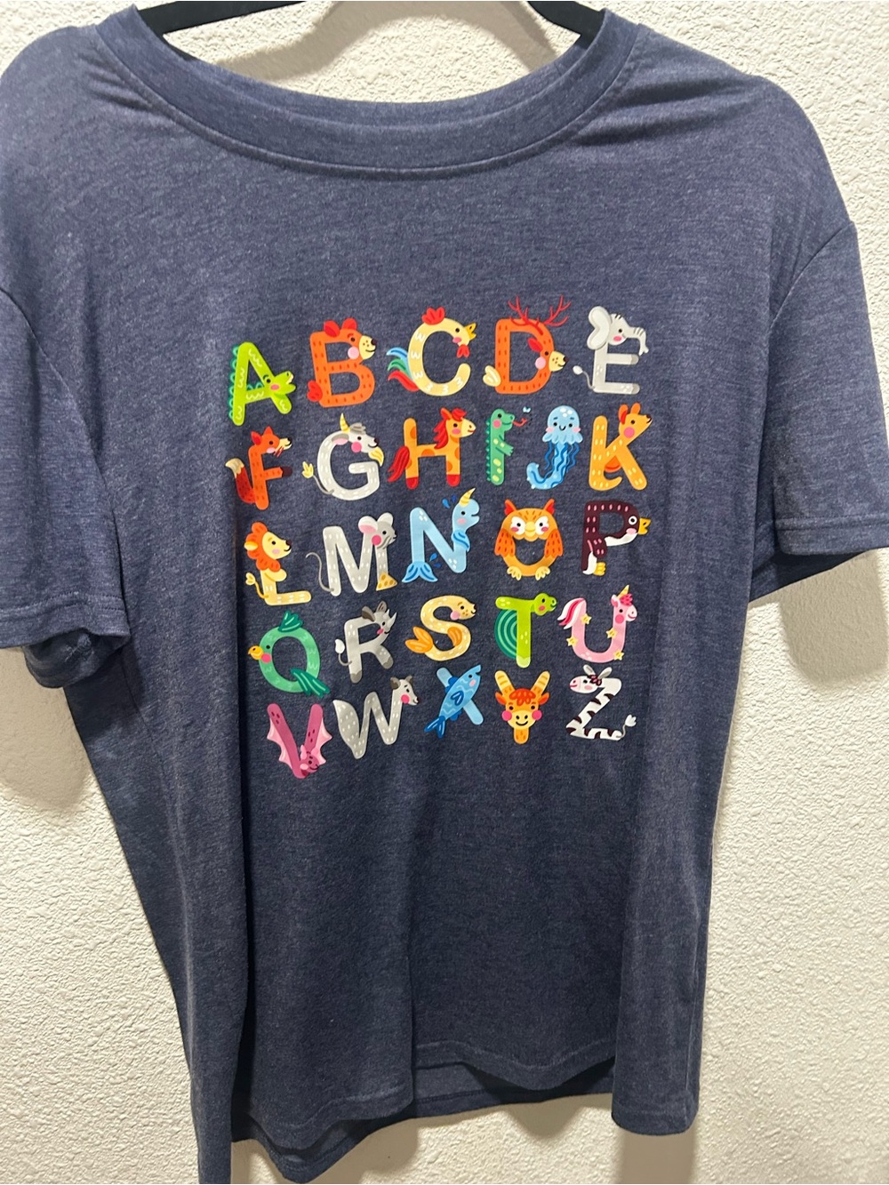 BOGO  free women’s Alphabet Animal Tee - Navy Blue